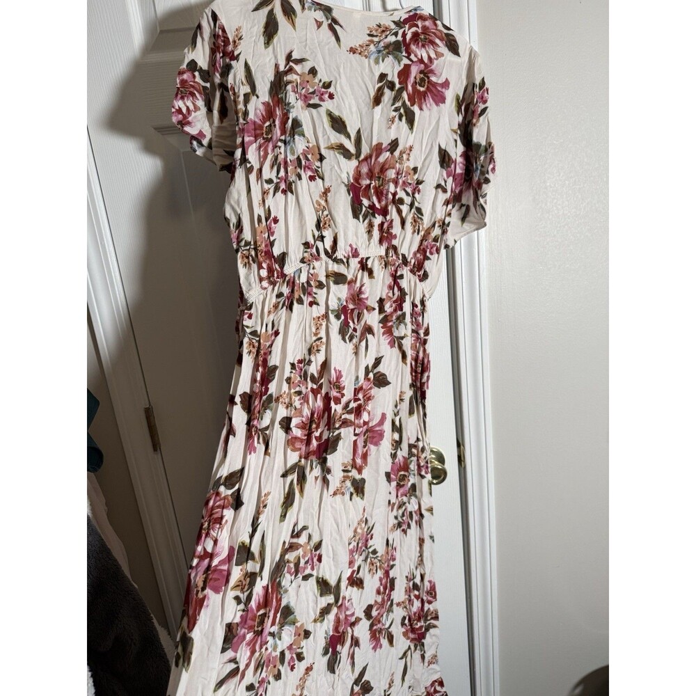 Xhilaration XXL Ivory Floral Maxi Dress Boho Cottagecore Short Sleeve - Picture 6 of 12